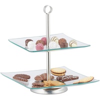 Relaxdays Etagere, 2 stöckig, eckig, Cupcake, Kekse, Obst, Muffin,