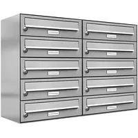 AL Briefkastensysteme 10er Premium Edelstahl Briefkastenanlage Silber inkl. Zeitungsfach