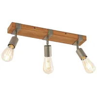 LINDBY Deckenspot Quitana, 3-flammig, Kiefernholz, E27