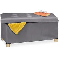 Relaxdays Sitzbank mit Samtbezug und Holzfüße, Anthrazit,Hellbraun