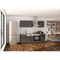 Held Möbel Küchenzeile Mailand 220 cm Grau Hochglanz-Grau Matt