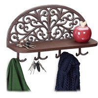 Relaxdays Wandgarderobe mit Ablage, Antik Design, 4 Doppelhaken, Schlüsselbrett,