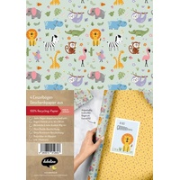 Dabelino Geschenkpapier-Set für Kinder: Dschungel / Safari Tiere /