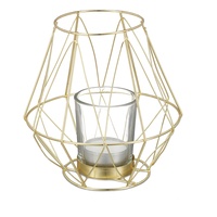 Relaxdays Teelichthalter, geometrisches Design, Kerzenhalter mit Votivglas, Metall, Kerzenständer,