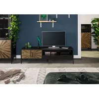 Massivmoebel24 SUN 106 TV-Board 178x45x50 cm Schwarz Massivholz