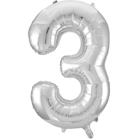 IDENA Folienballon Zahl, 3 Silber,