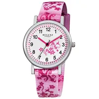 REGENT Kinder-Armbanduhr rosa pink weiß Analog F-727 Textil-Armband D2URF727