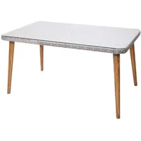 MCW Poly-Rattan Esstisch MCW-H65, Garten-/Lounge-Tisch, Stahl + Akazie halbrundes