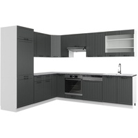 Vicco Fame-Line Landhaus Eckküche Winkel Küche Einbau Anthrazit Landhaus/Weiß
