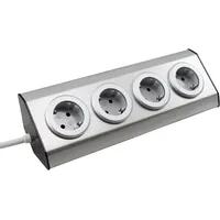 McPower Steckdosenblock McPower \"Premium\" Aufbau, Edelstahl, 4-fach Schutzkontakt"