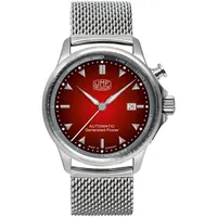 UMF Ruhla Autokinetic Herrenuhr 1062M-5 rotes Ziffernblatt Milanaiseband -