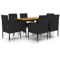 VidaXL Garten-Essgruppe Poly Rattan 7-tlg. Schwarz