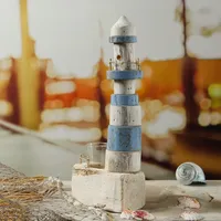 MARELIDA Teelichthalter Leuchtturm Maritim Windlicht Teelichtglas Holz 39,5cm weiß