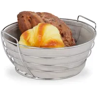 Relaxdays Brotkorb Metall, mit Stoffeinsatz, rund, Frühstückskorb für Brot