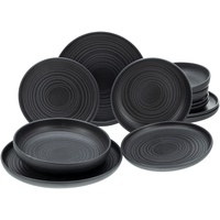 CreaTable Geschirrset, Uno 4 Personen, Steinzeug, schwarz