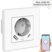 Luminea Home Control 2in1-WLAN-Unterputzsteckdose mit USB-C- und USB-A-Netzteil, 2