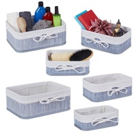 Relaxdays 6-tlg. Aufbewahrungskorb Set, Bambus, Stoffeinlage, eckige Aufbewahrungsbox für