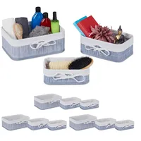 Relaxdays 12-TLG. Set, Bambus, Stoffeinlage, eckige Aufbewahrungsbox für Regal