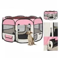 VidaXL Faltbarer Welpenlaufstall mit Tragetasche Rosa 110x110x58 cm
