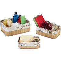 Relaxdays Aufbewahrungskorb 3er Set, Ordnungskörbe in 3 Größen, Bambus
