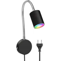 Ledscom.de Leselampe WAIKA mit Schwanenhals, Stecker, Schalter schwarz matt,