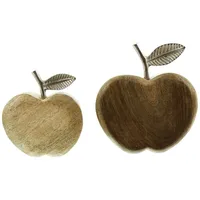 Dekoleidenschaft 2X Dekofigur Apfel aus Mango-Holz Natur & Aluminium