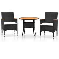 VidaXL 3-tlg. Garten-Essgruppe Poly Rattan Schwarz