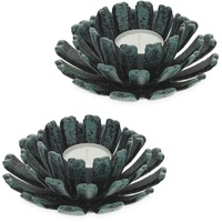 Relaxdays Teelichthalter, 2er Set, Blumenform, Teelichtständer Gusseisen, drinnen &