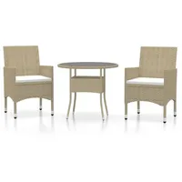 VidaXL 3-tlg. Garten-Essgruppe Poly Rattan Beige