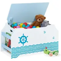 Relaxdays Spielzeugtruhe mit Bücherfächern Weiß,Hellblau