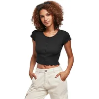 URBAN CLASSICS Cropped Button Up Rib Tee, black S