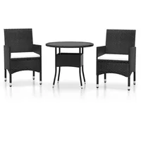 VidaXL 3-tlg. Garten-Essgruppe Poly Rattan Schwarz