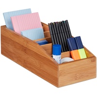 Relaxdays Aufbewahrungsbox Bambus, 6 Fächer, Universal Ordnungsbox für Büro,