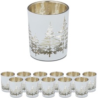 Relaxdays Teelichthalter Tannenbaum 12er Set, weiß-gold