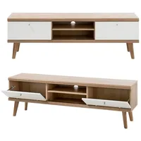Lomadox TV-Lowboard Fernsehtisch MAINZ-61 im Retro Design weiß matt
