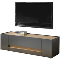 Furn.design TV-Lowboard grau matt und Wotan Eiche TV-Unterteil 140
