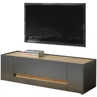 Furn.design Center TV-Lowboard 140 cm Grau/Eiche Wotan Holzwerkstoff