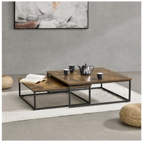 [en.casa] Couchtischset Haninge 2er Set rund Dunkler Holzton