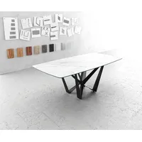 DeLife Esstisch Edge Bootsform 200x100cm Keramik Laminam®Statuarietto Weiß Mittelfuß