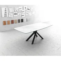 DeLife Esstisch Edge Bootsform 200x100cm Keramik Laminam®Statuarietto Weiß Mittelfuß