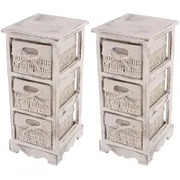 Mendler 2er-Set Regal Kommode mit 3 Korbschubladen 58x25x28cm, Shabby-Look,