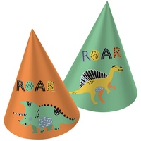 Folat Partyhüte Papier Dino Roars-6 Stück, Mehrfarben