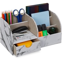 Relaxdays Schreibtisch Organizer, Schublade & 6 Fächer, Marmoroptik, HBT: