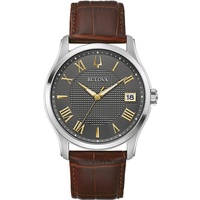 BULOVA Herren Analog Quarz Uhr mit Leder Armband 96B389