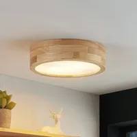 LINDBY Deckenleuchte Tanju, Ø 30 cm, 2-flg., Eichenholz, E27