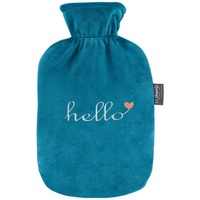 Fashy Wärmflasche mit Flauschbezug und Stickerei petrol-blau - STK