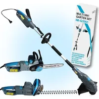 IMLEX Multi-Kombi-Garten-Set 5in1 Heckenschere Rasentrimmer Kettensäge mit Teleskopstab und