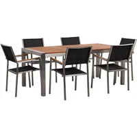 Beliani Gartenmöbel Set Eukalyptusholz 180 cm 6 Stühle Schwarz