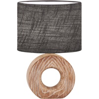 Fischer & Honsel Tischleuchte Hanke holzfarben Stoff grau 50610