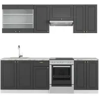 Vicco Küchenzeile Fame-Line 240 cm Anthrazit-Gold/Weiß